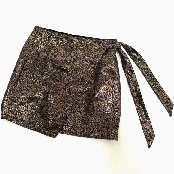 Express Dresses & Skirts - Express NWOT black w/ metallic gold purple abstract brocade mini skirt